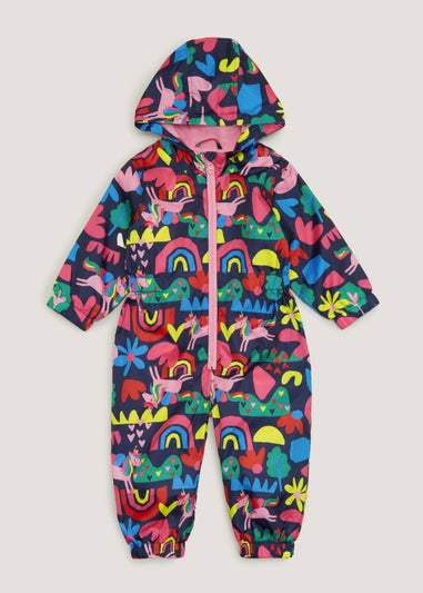 Girls Navy Rainbow Print Puddle Suit (9mths-6yrs)