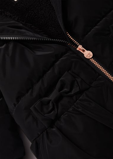 Girls Black Peplum Puffer Jacket (9mths-6yrs)