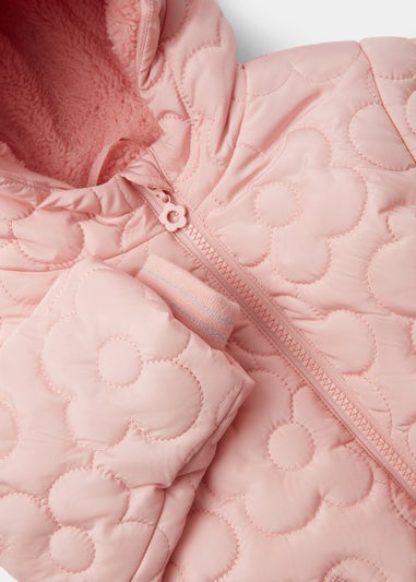 Girls Light Pink Floral Puffer Jacket (9mths-6yrs)