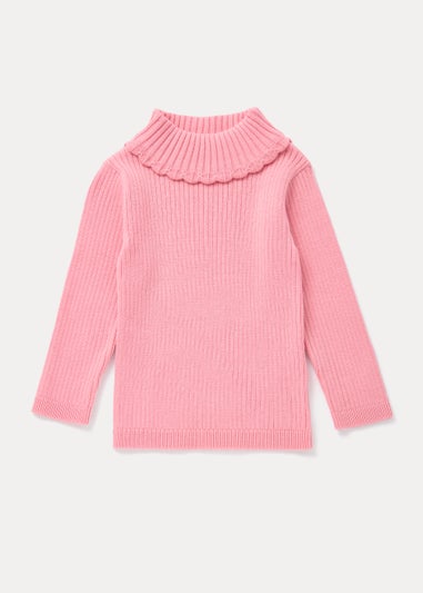 Girls Light Pink Ribbed Roll Neck Top (9mths-6yrs) - Age 9 - 12 Months