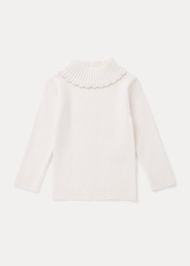 Girls Cream Ribbed Roll Neck Jumper (9mths-6yrs)