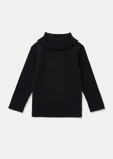 Girls Black Ribbed Roll Neck (9mths-6yrs)