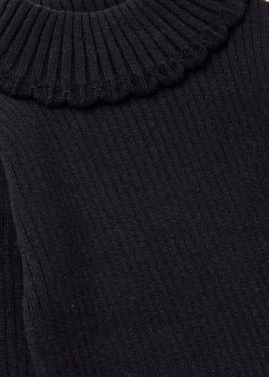 Girls Black Ribbed Roll Neck (9mths-6yrs)