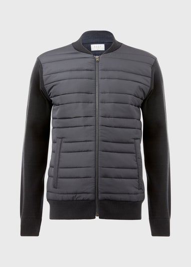 Black Quilted Hybrid Bomber Jacket