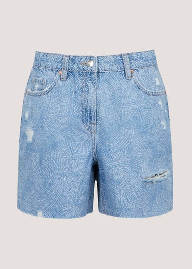 Blue Print Denim Shorts