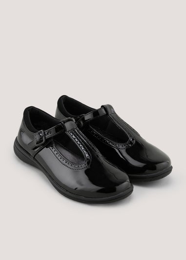 Girls Black T-Bar Patent School Shoes (Younger 10-Older 5)