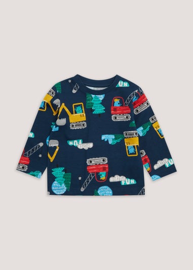 Boys Navy Truck Print Long Sleeve T-Shirt (9mths-6yrs)