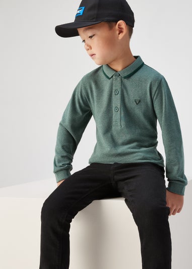 Boys Green Grindle Long Sleeve Polo Shirt (4-13yrs)