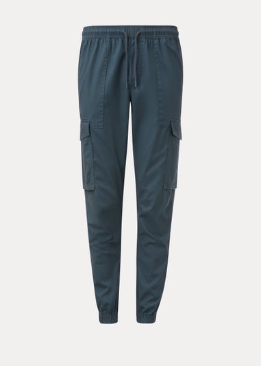 Blue Twill Cuffed Cargo Trousers