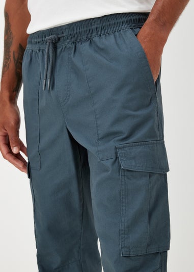 Blue Twill Cuffed Cargo Trousers