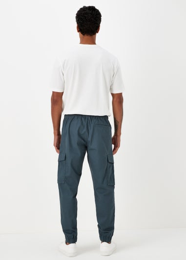 Blue Twill Cuffed Cargo Trousers