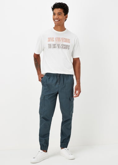 Blue Twill Cuffed Cargo Trousers