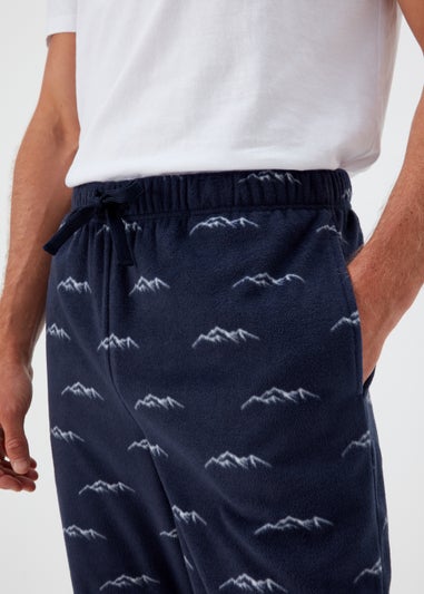 Navy Mountain Print Microfleece Pyjama Bottoms