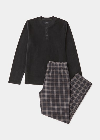 Black Microfleece Long Sleeve Pyjama Set