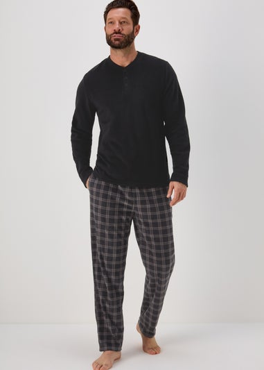 Black Microfleece Long Sleeve Pyjama Set
