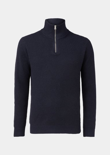 Navy Ribbed 1/4 Zip Sweatshirt