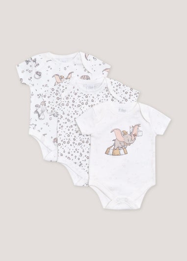 Baby 3 Pack White Disney Dumbo Bodysuits (Newborn-12mths)