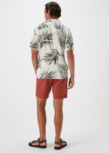 Ecru Leaf Print Short Sleeve Shirt
