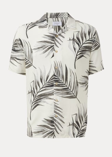 Ecru Leaf Print Short Sleeve Shirt
