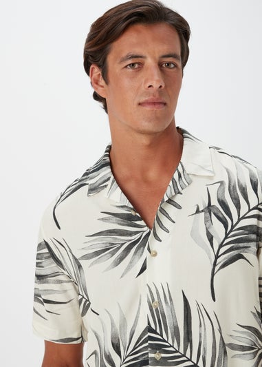 Ecru Leaf Print Short Sleeve Shirt