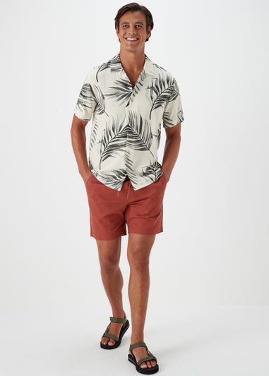 Ecru Leaf Print Short Sleeve Shirt