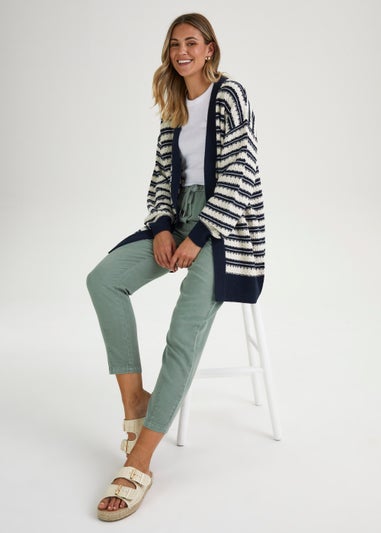 Navy Stripe Honeycomb Stitch Cardigan