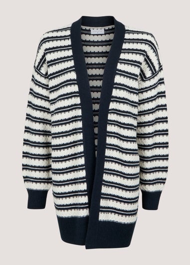 Navy Stripe Honeycomb Stitch Cardigan