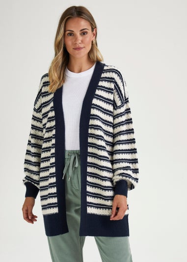 Navy Stripe Honeycomb Stitch Cardigan