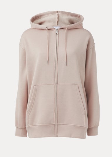 Beige Longline Zip Up Hoodie