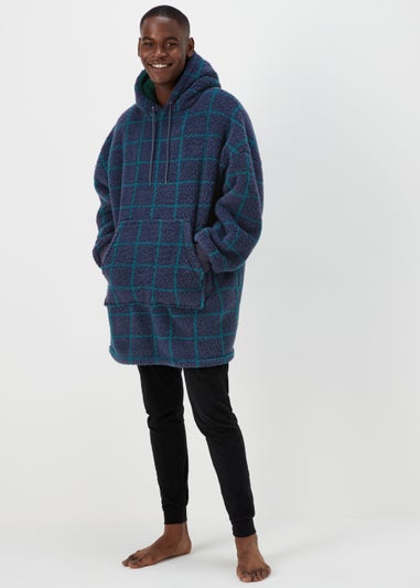 Navy Check Print Snuggle Hoodie - Extra small