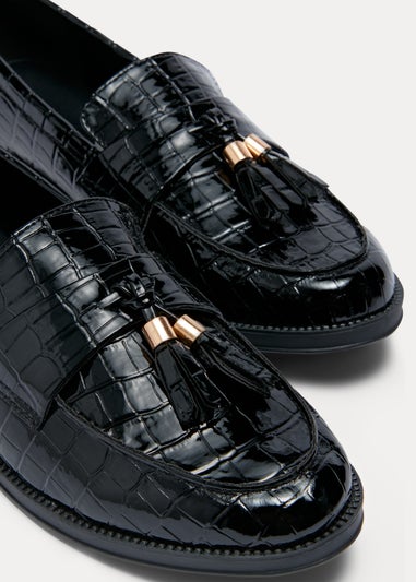 Black Croc Tassel Loafers