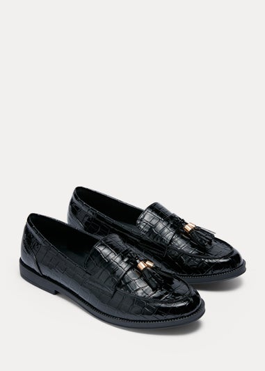 Black Croc Tassel Loafers