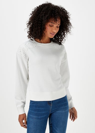 Cream Embroidered Sweatshirt