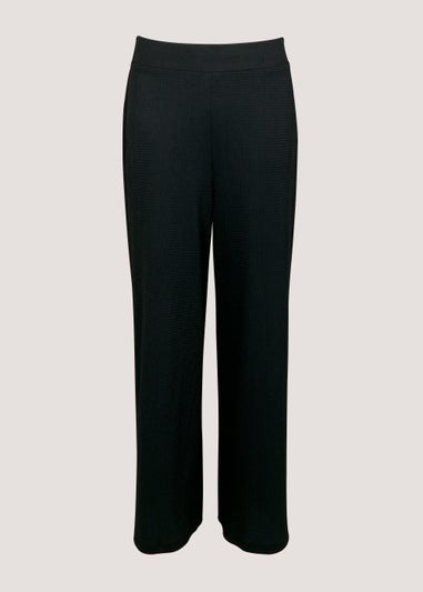 Black Textured Cropped Trousers