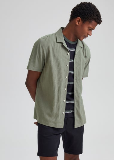 Khaki Seersucker Short Sleeve Shirt