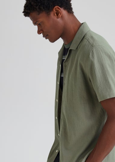 Khaki Seersucker Short Sleeve Shirt