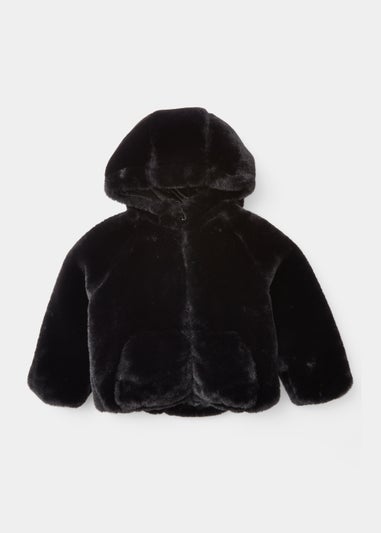 Girls Black Faux Fur Bomber Jacket 4 15yrs Matalan