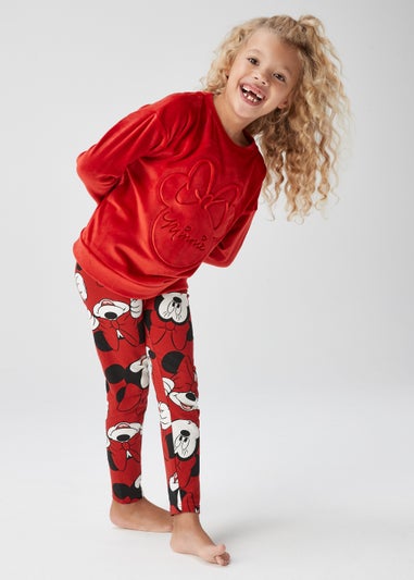 Kids Red Disney Minnie Mouse Embossed Velour Pyjama Set (18mths-11yrs) - Age 4 Years
