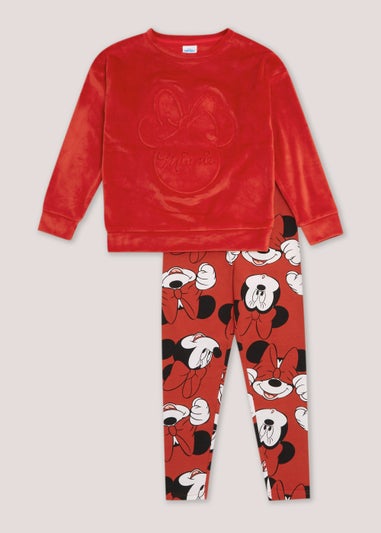 Kids Red Disney Minnie Mouse Embossed Velour Pyjama Set (18mths-11yrs)