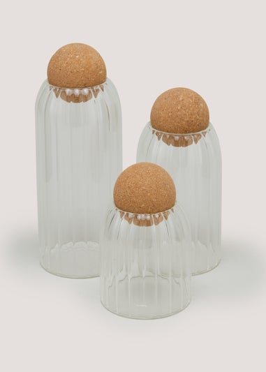 Large Round Cork Ribbed Jar (20cm x 8.5cm)