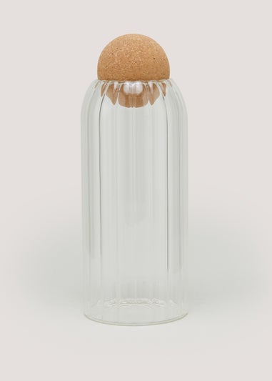 Large Round Cork Ribbed Jar (20cm x 8.5cm)
