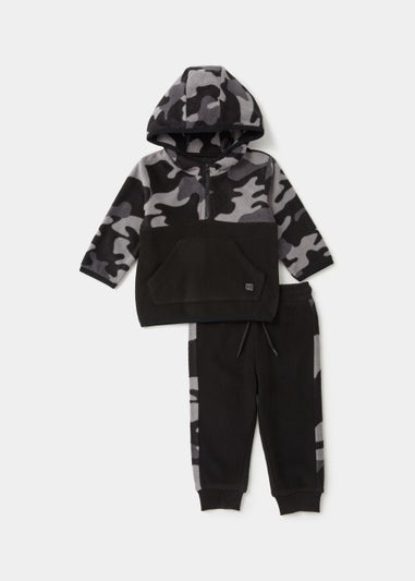 Boys Black Camo Polar Fleece Hoodie & Joggers Set (9mths-6yrs)