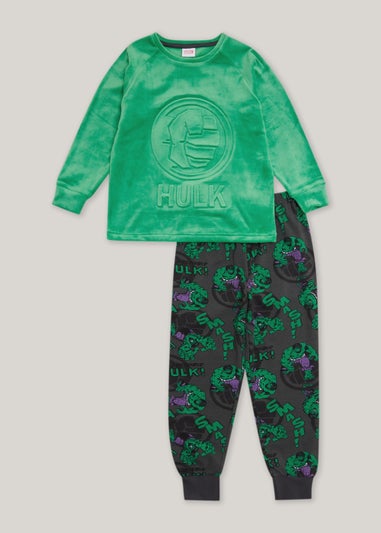 Kids Green Marvel The Hulk Embossed Velour Pyjama Set (2-11yrs)