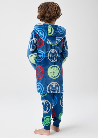 Kids Navy Marvel Print Dressing Gown (2-11yrs)