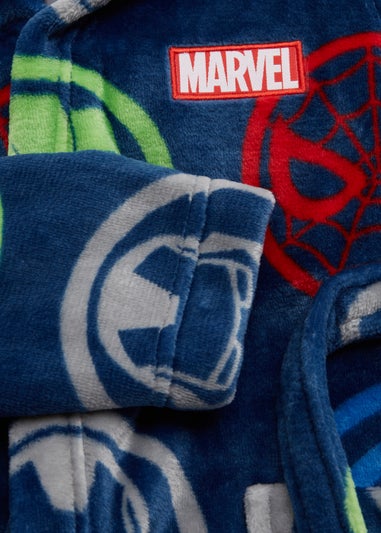 Kids Navy Marvel Print Dressing Gown (2-11yrs)