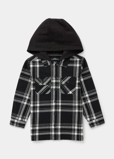 Boys Black Hooded Check Shirt (4-13yrs)