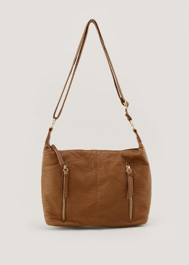 Tan Washed Slouch Cross Body Bag