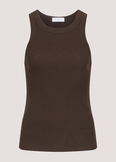 Brown High Neck Ribbed Vest Top