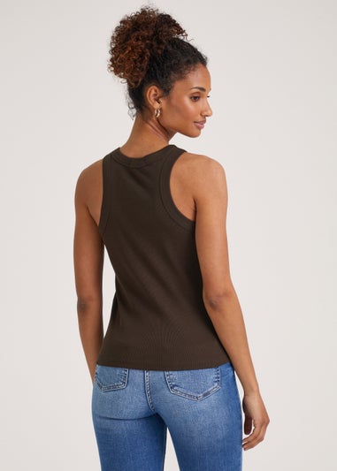 Brown High Neck Ribbed Vest Top