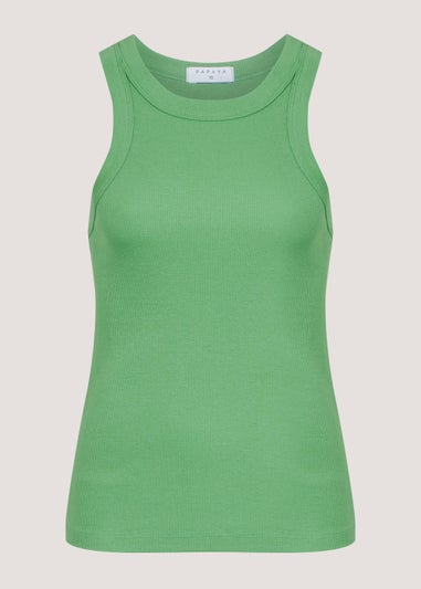 Green High Neck Ribbed Vest Top